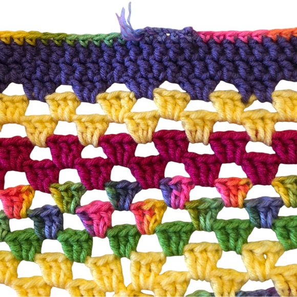 Afghan Handmade Rainbow Colors Baby Crib Shoulder Blanket - Picture 8 of 11